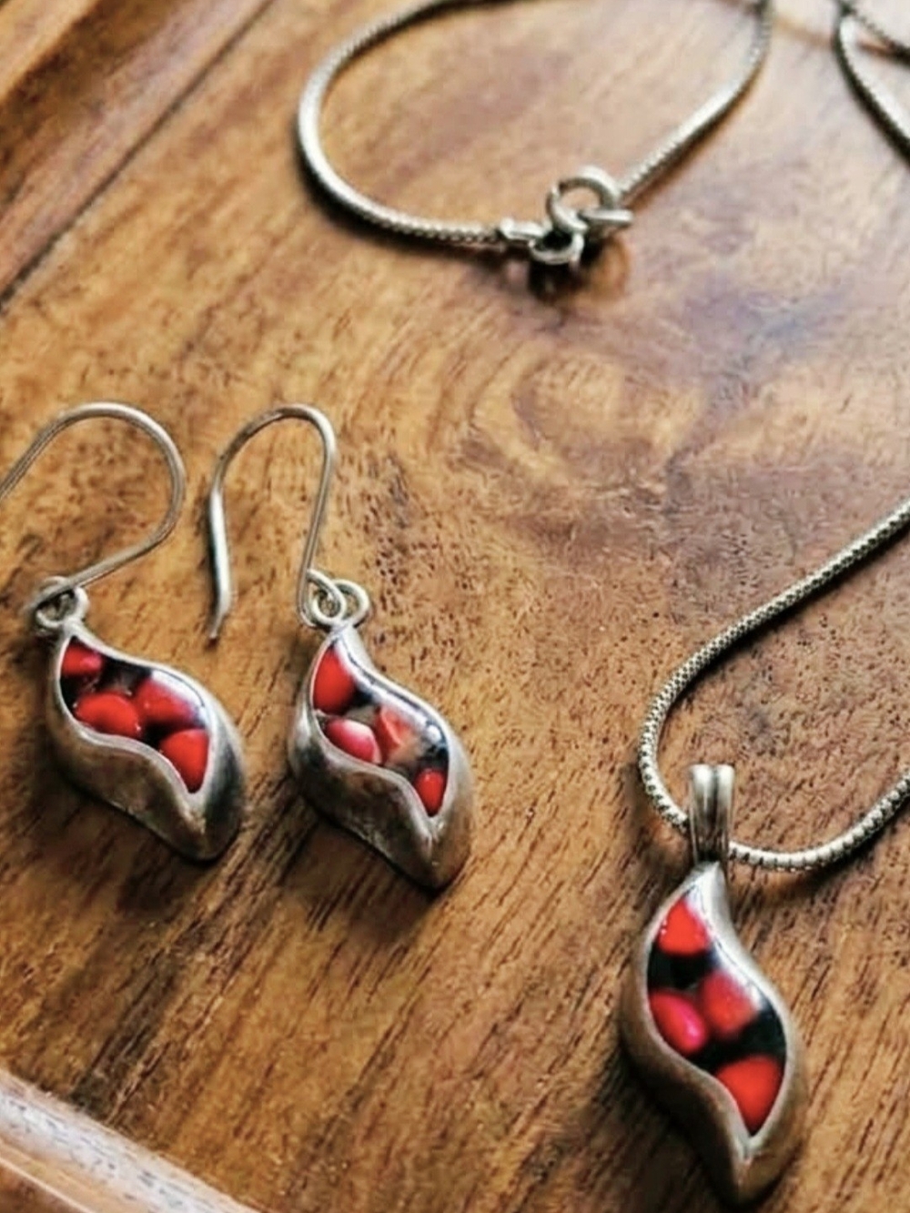 950 Sterling Silver Sacred  Huayruro Seeds  Earrings Pendant , Necklace Is 925